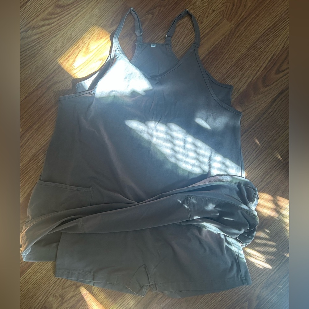 Women’s coffee brown tank athletic dress with built in shorts - Picture 4 of 5